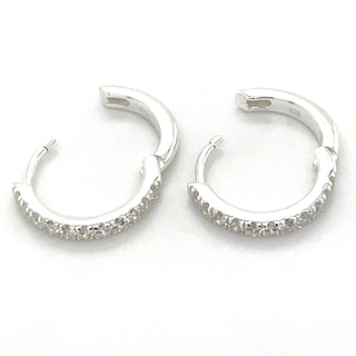 Sterling Silver Cz Set Clicker Hoop Earrings