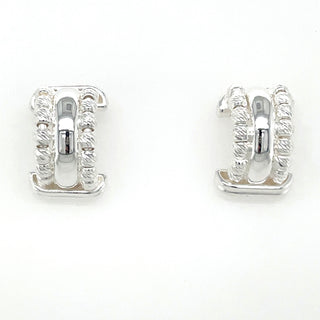 Aura Sterling Silver Smooth Scoop Earrings With Textured Border