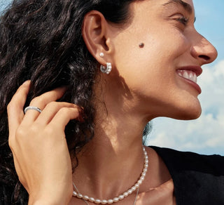 Ania Haie Silver Sparkling Shell Pearl Row Huggie Hoop Earrings