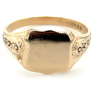 Vintage 9ct Yellow Gold Detailed Shield Signet Ring