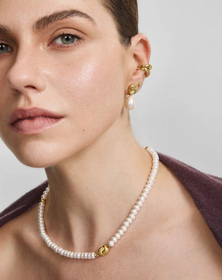 Ania Haie Gold Twist & Shell Pearl Drop Stud Earrings