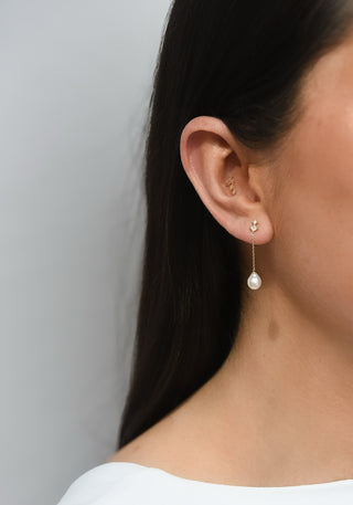 9ct Yellow Gold Pearl And Cz Drop Earrings