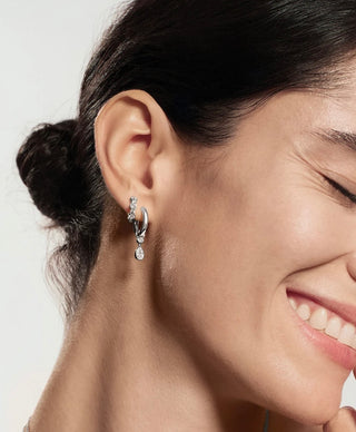 Ania Haie Silver Dangling Bezel Teardrop Huggie Hoop Earrings