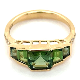 18ct Yellow Gold Earth Grown 1.69ct Tapered Green Tourmaline & Diamond Ring
