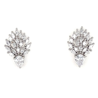 Sterling Silver Floral Cz Crown Earrings
