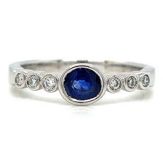 Vintage 18ct White Gold Royal Blue Sapphire and Earth Grown Diamond Ring