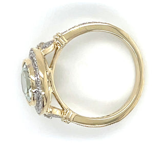 9ct Yellow Gold 2.52ct Earth Grown Oval Green Amethyst Ring with Diamond Halo