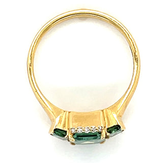 18ct Yellow Gold Emerald & Half Moon Cut Green Tourmaline & Diamond Ring