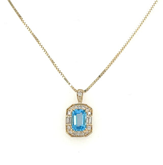 9ct Yellow Gold 0.65ct Blue Topaz, White Sapphire and Diamond Pendant