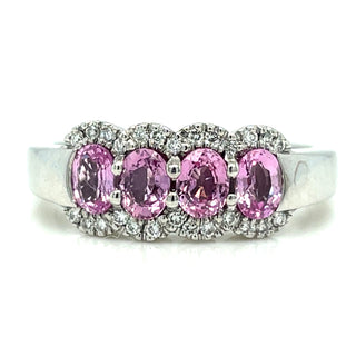 Vintage 18ct White Gold Four Stone Pink Sapphire and Earth Grown Diamond Ring