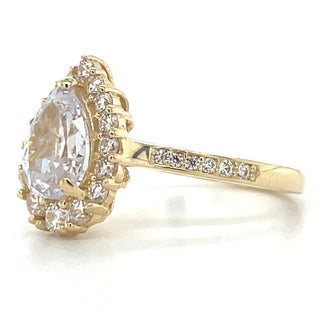 9ct Yellow Gold Pear CZ Solitaire with CZ Set Shoulders