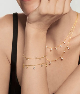 Ania Haie Gold Bezel-Set Teardrop Dangle Station Bracelet