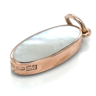 Vintage 9ct Rose Gold Mother of Pearl & Lapis Double Sided Elongated Oval Pendant