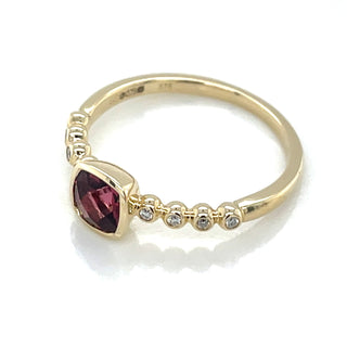 9ct Yellow Gold Diamond & Cushion Cut Rhodolite Garnet Ring