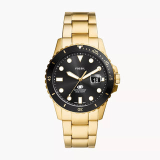 Fossil Blue Dive Three-Hand Date Gold-Tone Black Dial Stainless Steel Watch