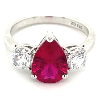9ct White Gold Cubic Zirconia & Lab Created Ruby Ring