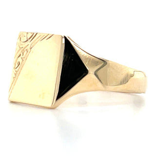 Vintage 9ct Yellow Gold Square Engraved Signet Ring