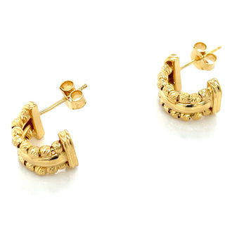 Aura Golden Smooth Scoop Earrings With Textured Border