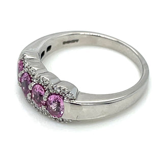 Vintage 18ct White Gold Four Stone Pink Sapphire and Earth Grown Diamond Ring