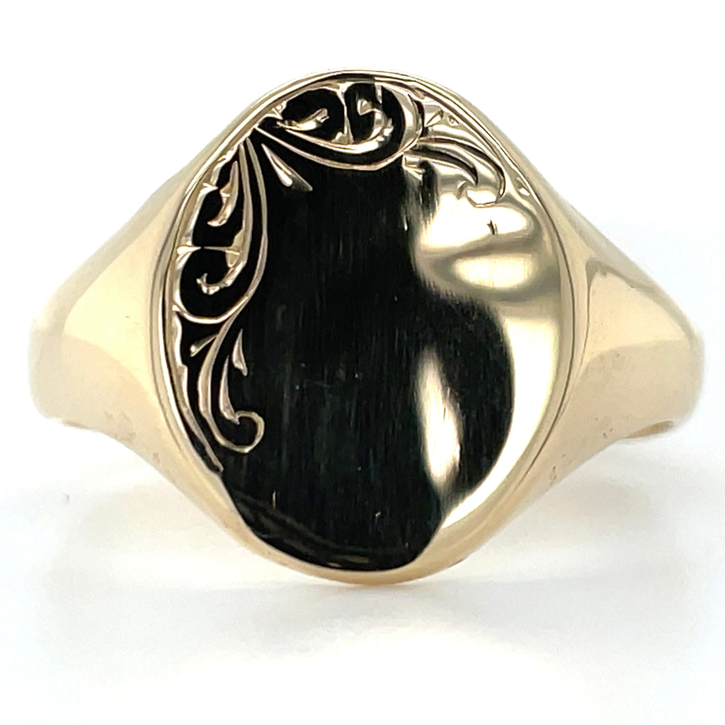 Vintage 9ct Yellow Gold Engraved Oval Signet Ring – Tadgh O Flynn Jewellers