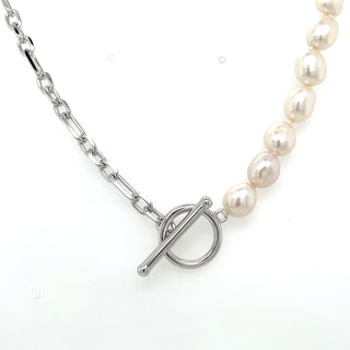 Sterling Silver Freshwater Pearl Mixed Oval Link Necklace