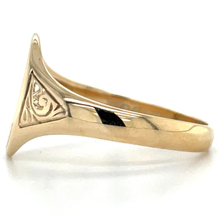 Vintage 9ct Yellow Gold Detailed Oval Signet Ring