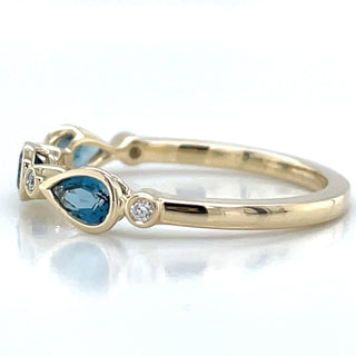 9ct Yellow Gold Diamond and Pear Cut Blue Topaz Ring