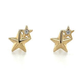 9ct Yellow Gold Double Star Stud  Earrings