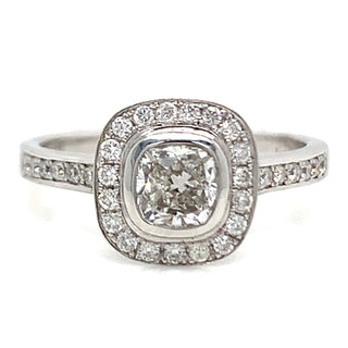 Maura - 18ct White Gold Cushion Cut Rub Over Halo Earth Grown Diamond Engagement Ring