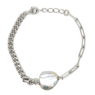 Sterling Silver Keshi Karoque Freshwater Pearl Bracelet