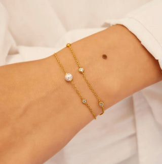 Ania Haie Gold Shell Pearl & Bezel-Set Sparkle Bracelet