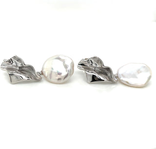 Sterling Silver Keshi Freshwater Pearl Abstract Earrings