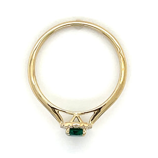 14ct Yellow Gold Laboratory Grown Oval Emerald & Diamond Halo Ring
