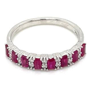 9ct White Gold Earth Grown Alternating Ruby & Diamond Ring