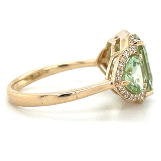 14ct Yellow Gold Earth Grown Green Tourmaline & Diamond Ring