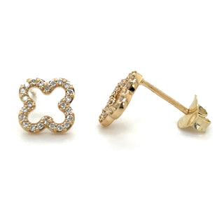 9ct Yellow Gold & Diamond Open Clover Earrings