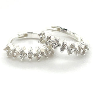 Sterling Silver Floral Cz Hoop Earrings