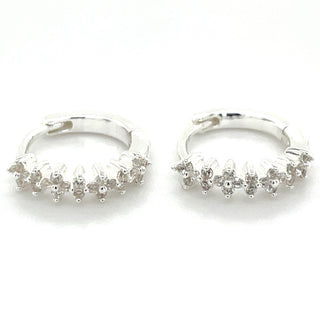 Sterling Silver Floral Cz Hoop Earrings