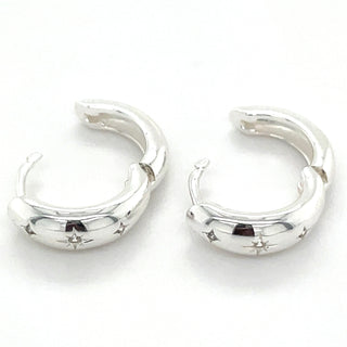 Sterling Silver Chunky Star Set Cz Hoops