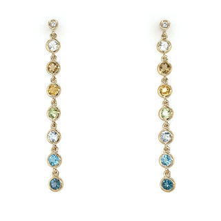 9ct Yellow Gold Multi Colour Gemstone Drop Earrings