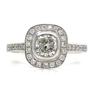 Maura - 18ct White Gold Cushion Cut Rub Over Halo Earth Grown Diamond Engagement Ring