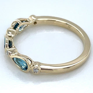 9ct Yellow Gold Diamond and Pear Cut Blue Topaz Ring