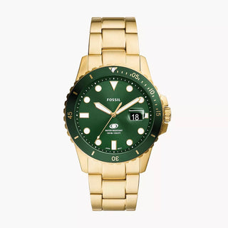 Fossil Blue Dive Three-Hand Date Gold-Tone Green Dial Stainless Steel Watch
