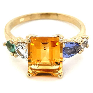 9ct Yellow Gold Citrine, Green Tourmaline, White Sapphire & Tanzanite Ring