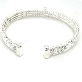 Sterling Silver Woven Square Bangle With Cz Detail