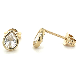 9ct Yellow Gold Bezel Set Pear Cz Earrings