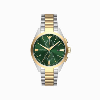 Emporio Armani Chronograph Two-Tone Green Dial Stainless Steel Watch