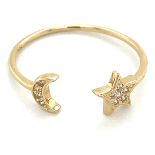 9ct Yellow Gold Moon & Star Adjustable Ring