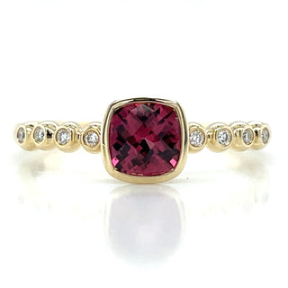 9ct Yellow Gold Diamond & Cushion Cut Rhodolite Garnet Ring
