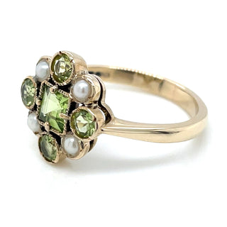 Vintage 9ct Yellow Gold Peridot and Pearl Ring